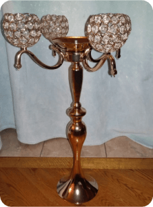 3-arm gold crystal candelabra center pieces rental for sophisticated spring events in Ottawa by DecoRentals2go