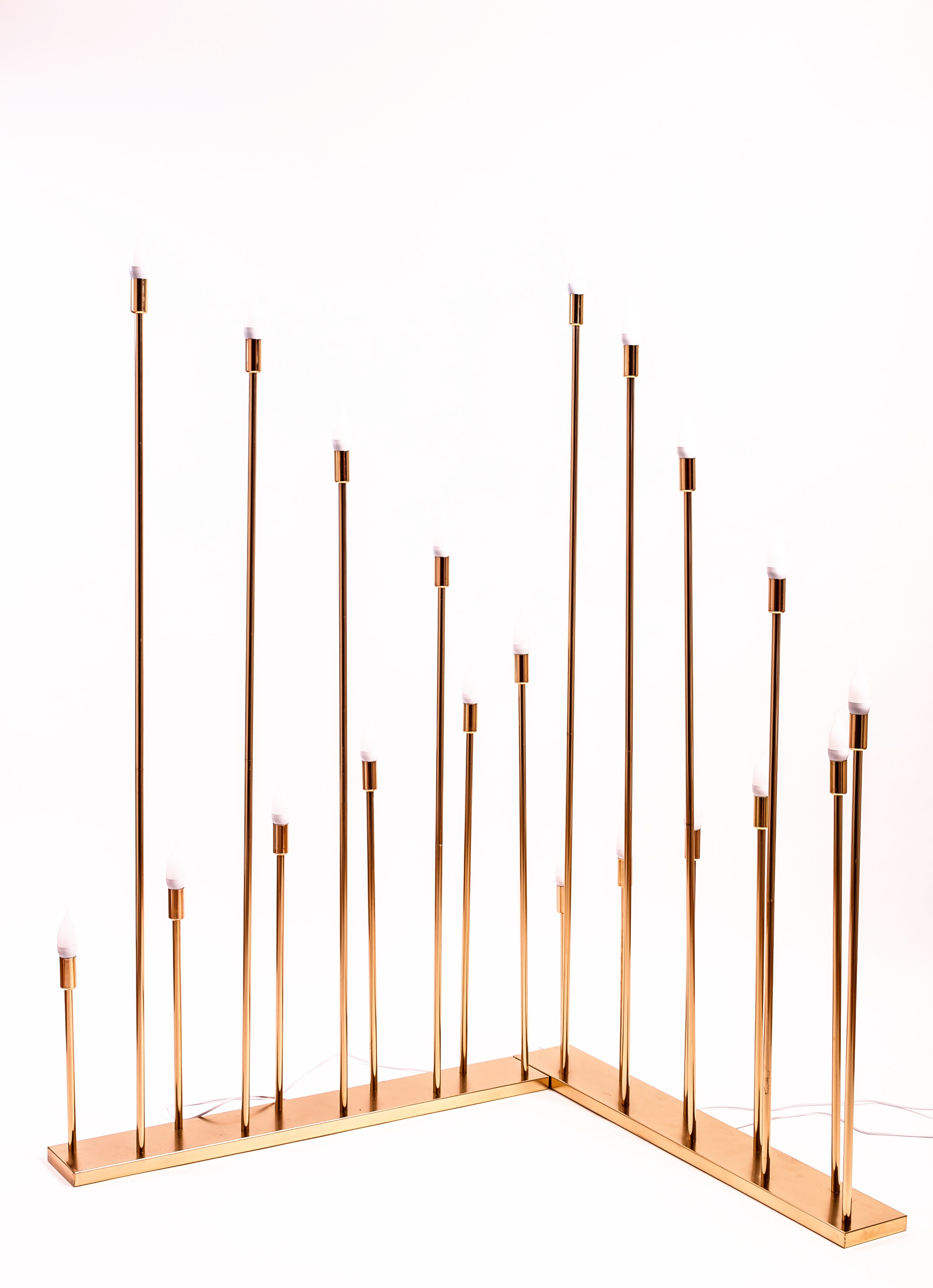 Modern gold taper candle holder stand for rent as event decor from Decorentals2go Ottawa