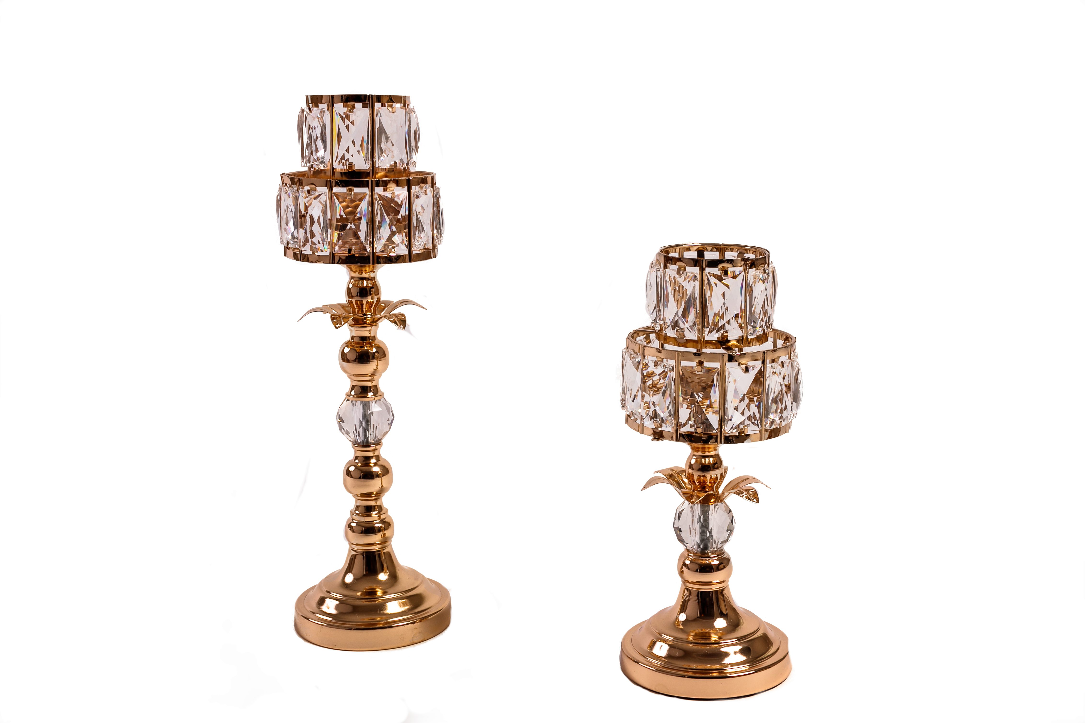 Set of two gold and crystal candle holders for rent as elegant event decor from Decorentals2go Ottawa.