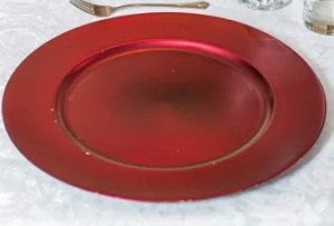Elegant red charger plate available for rental in Ottawa from Decorentals2go