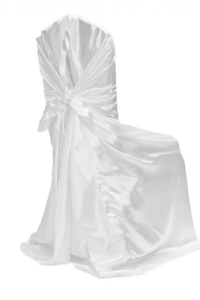 White satin self-tie chair cover rental for classic spring and summer events in Ottawa by Decorentals2go