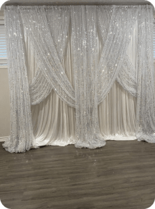 White and silver sequin backdrop for rent in Ottawa