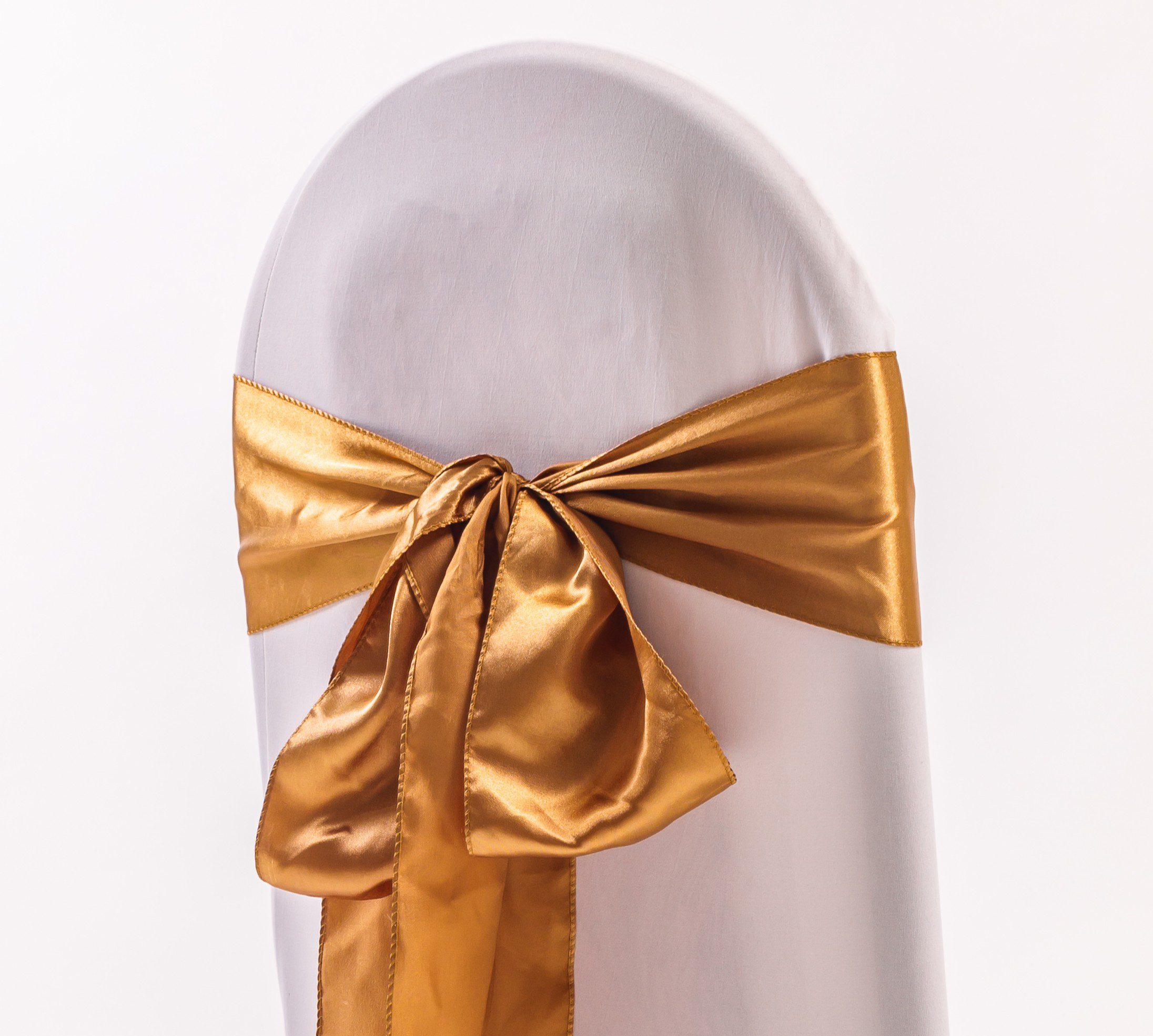 Gold satin chair sash rental for events in Ottawa - Decorentals2go