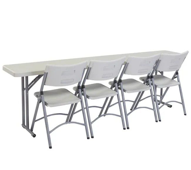 White folding table with four matching chairs for event rentals in Ottawa, Ontario by Decorentals2go