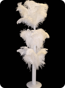 White ostrich feather centerpiece rental for sophisticated spring events in Ottawa by Decorentals2go